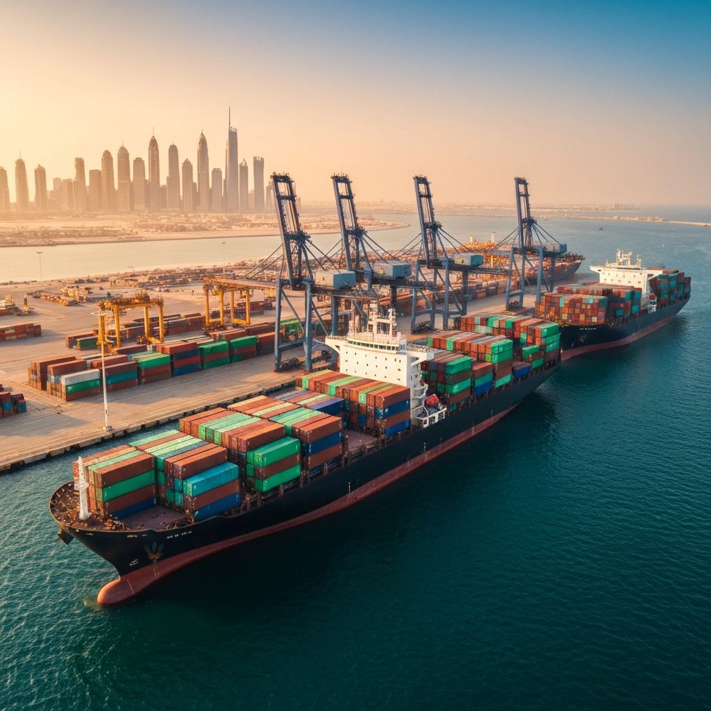 Container shipping port at golden hour representing global food commodity trading